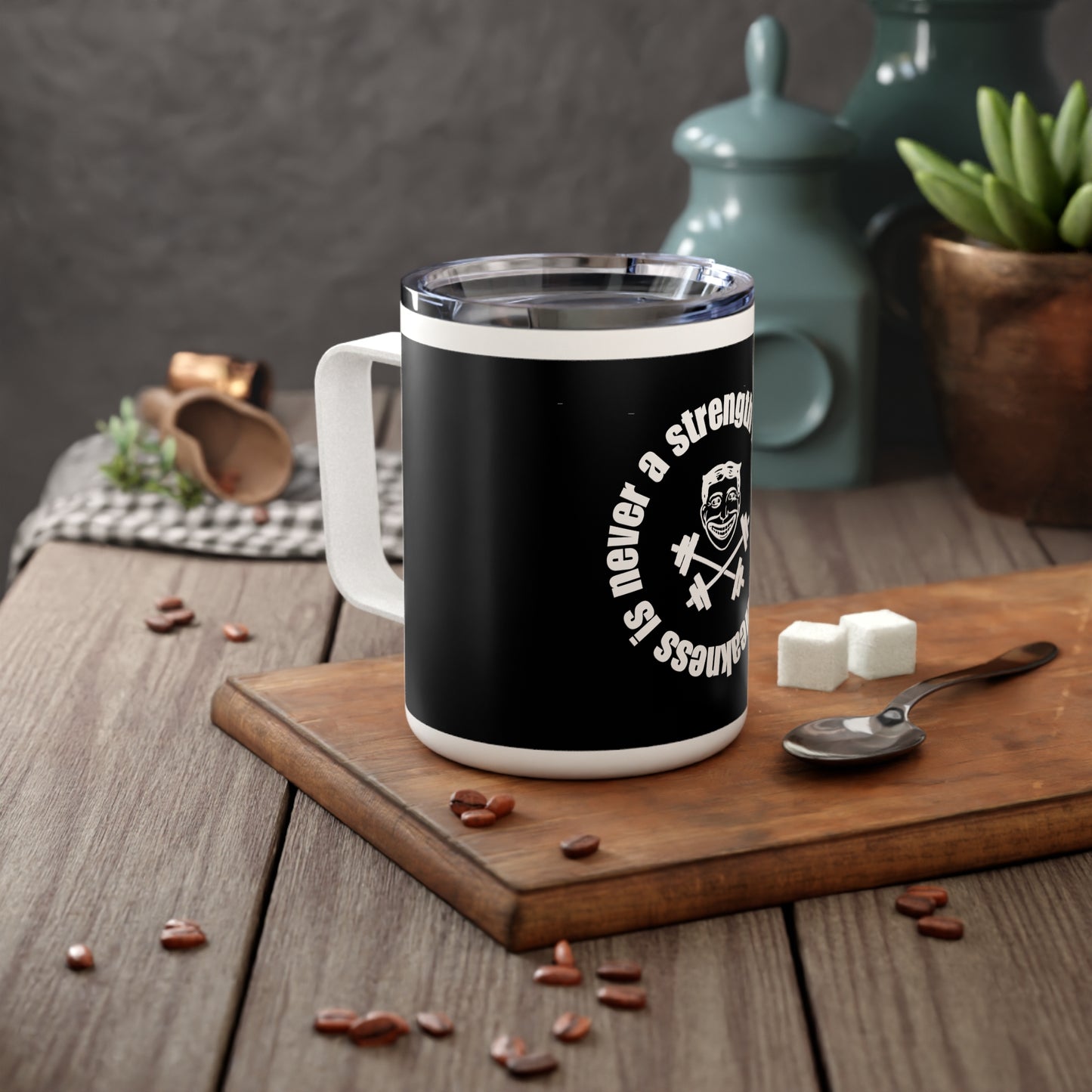 Strength is Never a Weakness - Joker Logo (Black) - Insulated Coffee Mug, 10oz