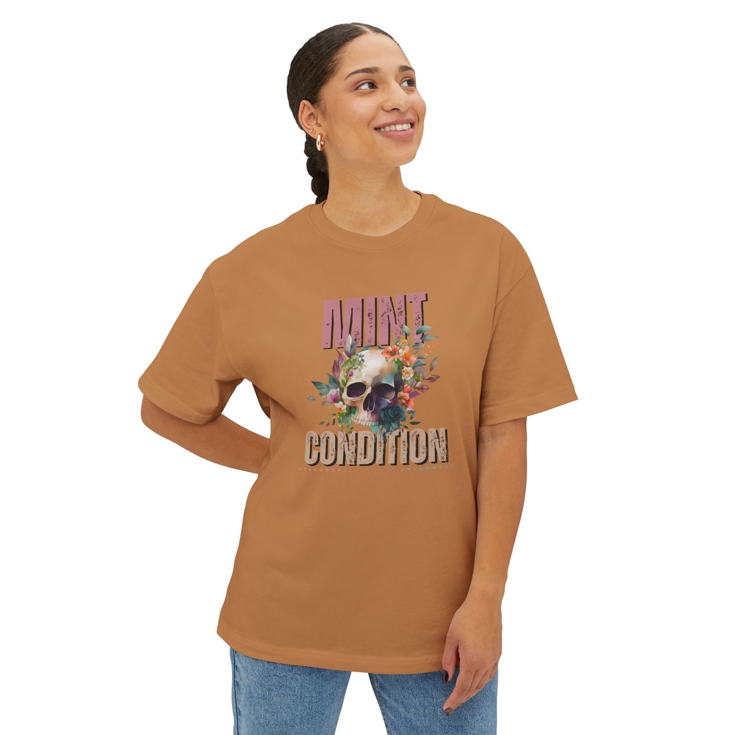 Mint Condition Skull Floral Unisex Oversized Tee - Perfect for Casual Wear & Events